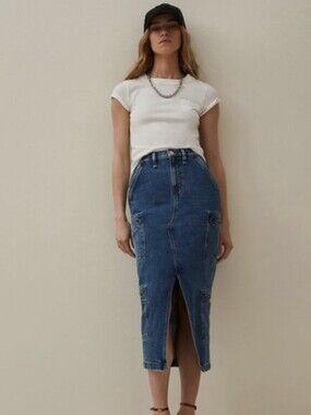 Hudson Jeans Blue Denim Pencil Skirt with Front Slit